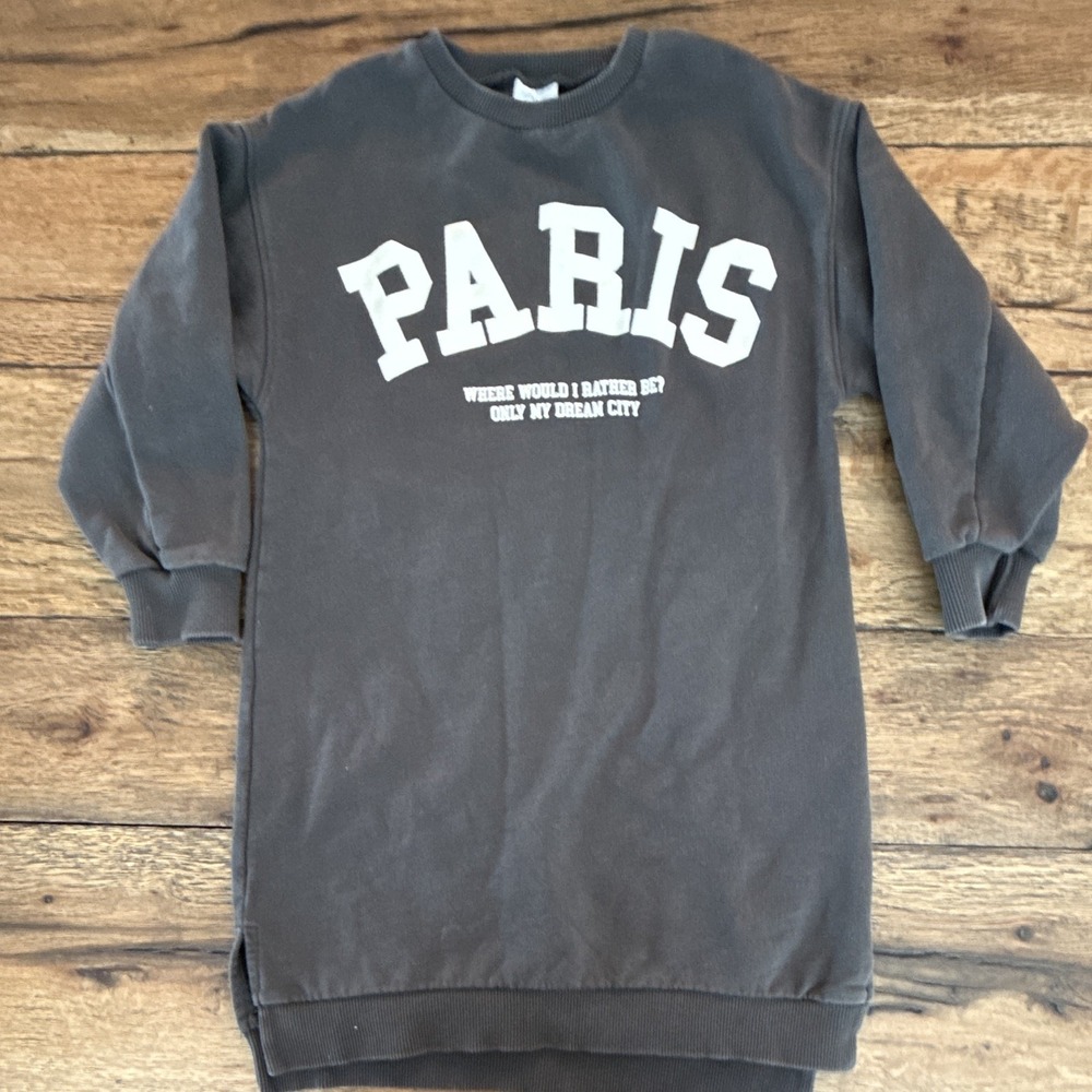 Zara Paris Graphic Print Pullover Crewneck Sweatshirt Gray Kids 7